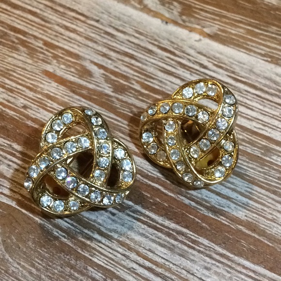 Vintage Gold and Rhinestone Earrings Clip On - Picture 2 of 3